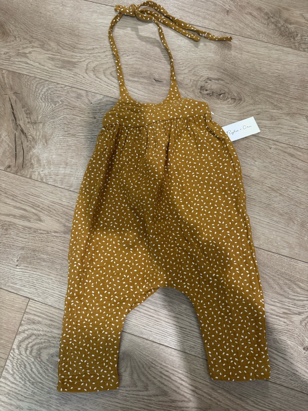 Rylee + Cru Mustard Halter jumpsuit with White Print NWT 0-3 month - Picture 1 of 5